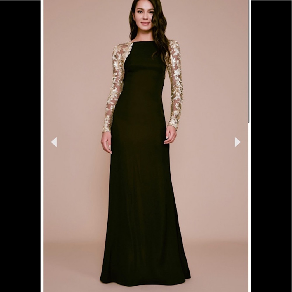 Tadashi Shoji Noni Sequin Sleeve Crepe Gown 2 NWOT